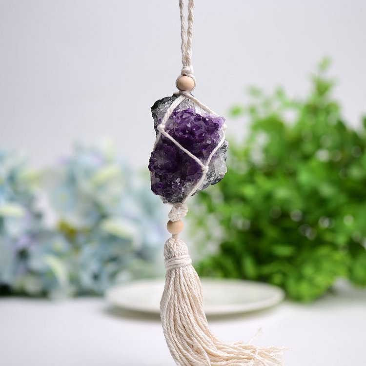 Amethyst Cluster Hanging with Cotton Rope Tassels Jewelry Bulk Crystal Wholesale Suppliers