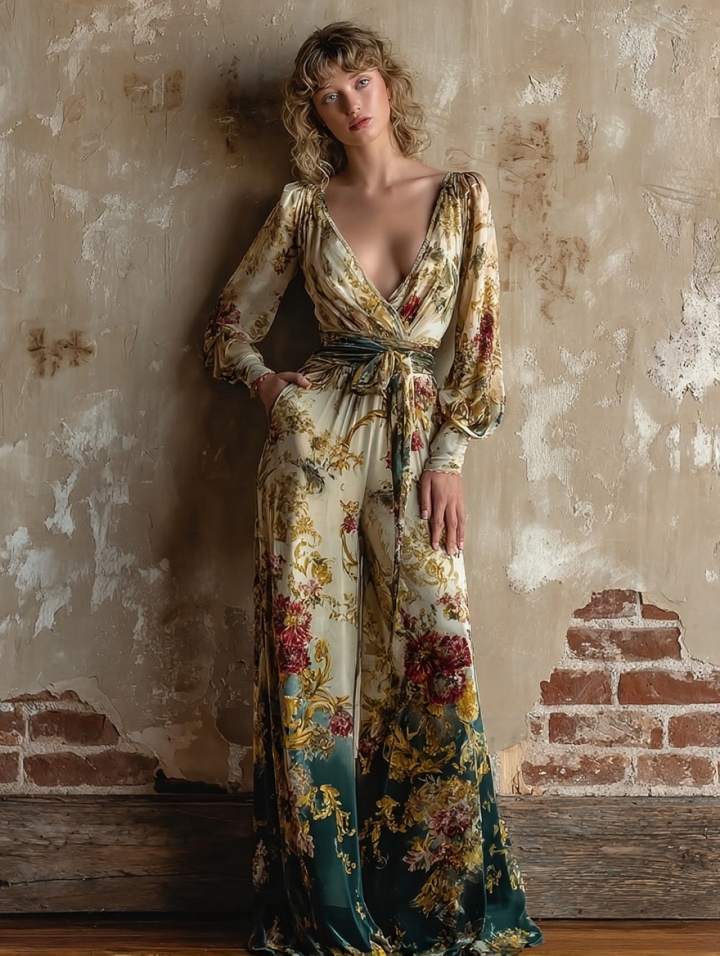 Elegant Baroque Retro Velvet Jumpsuit for Women