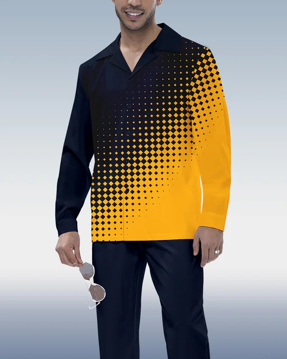 Suitmens Men's Colorblock Print Long Sleeve Shirt Walking Set 204