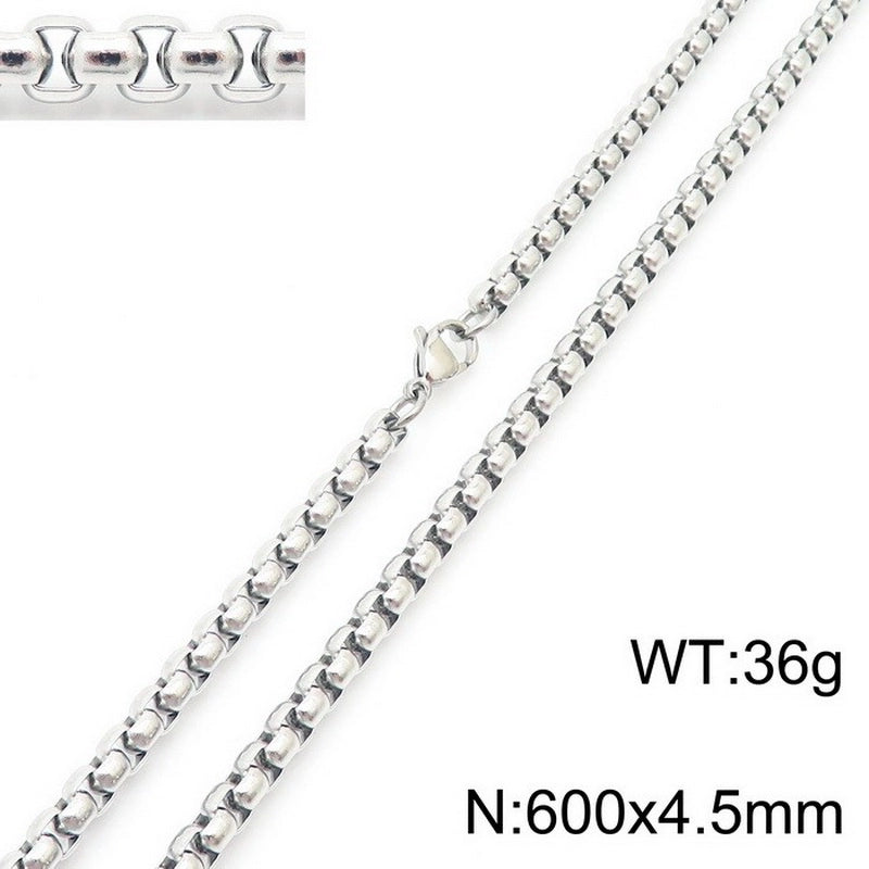 Fashion Classics Square Pearl Chain Men’s And Women’s Titanium Steel Necklace