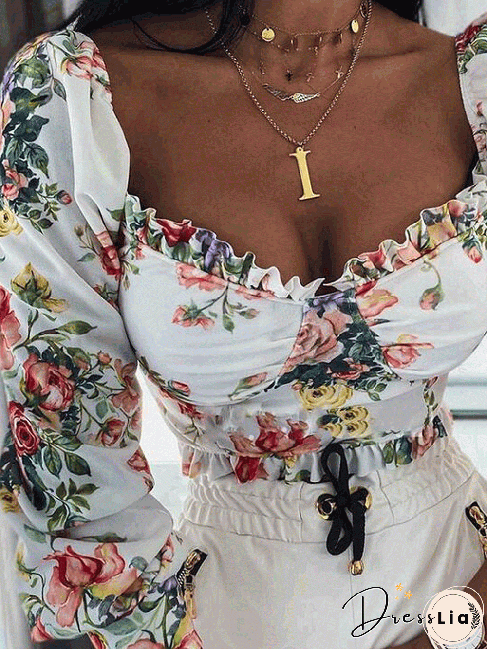 Women'S Blouses Rose Square Neck Long Sleeve Blouse