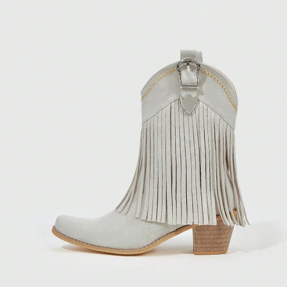 Lawless Fringe Gray Faux Suede Western Ankle Boots  Nicepairs