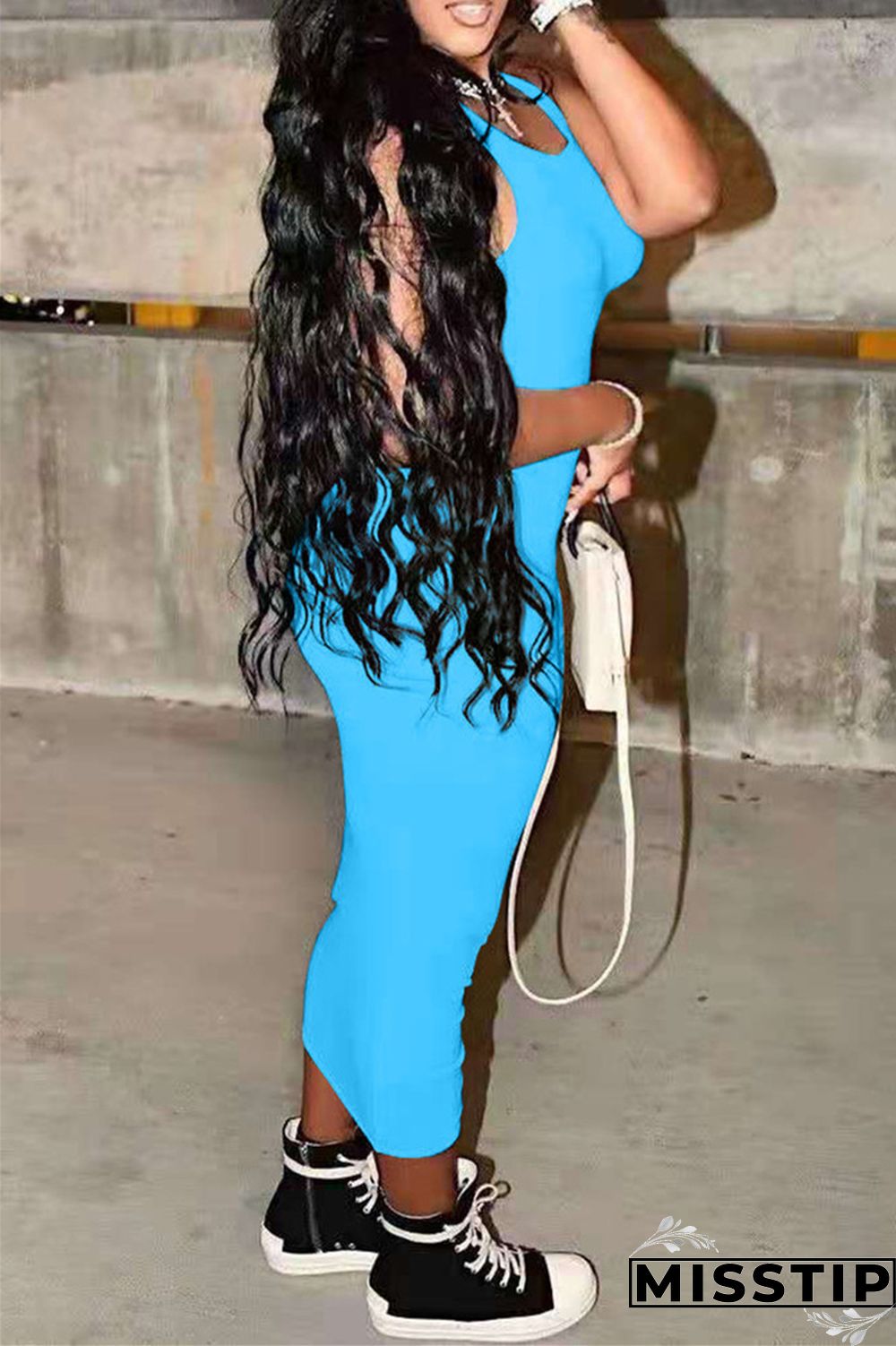 Milky Fashion Casual Solid Basic O Neck Vest Dress