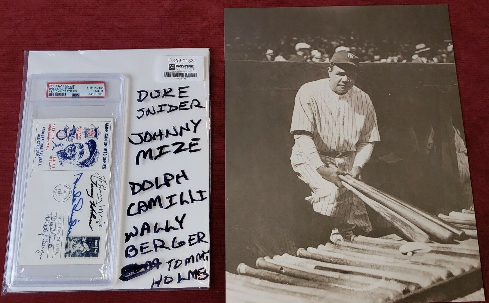 PSA/DNA Encapsulated Signed Home Run Baseball Leaders 11x14 Babe Ruth Photo Poster painting Mize