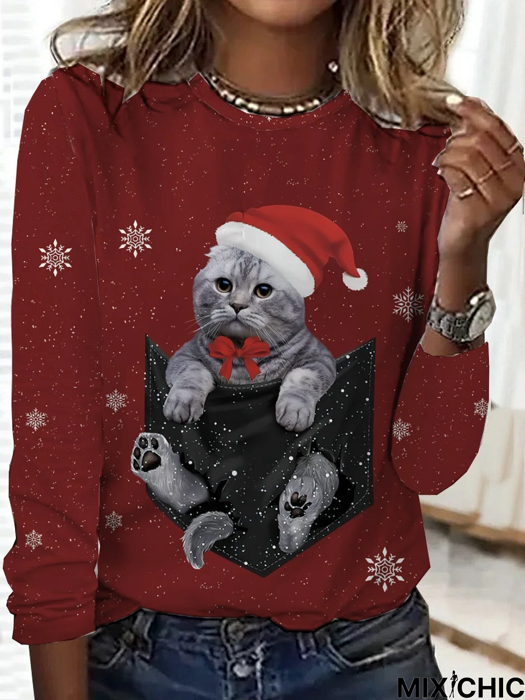 Loose Crew Neck Casual Christmas T-Shirt
