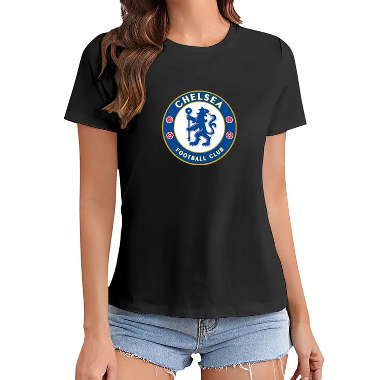 Chelsea FC White Letters T-Shirt À Col Rond À Manches Courtes Gildan Pour Femme