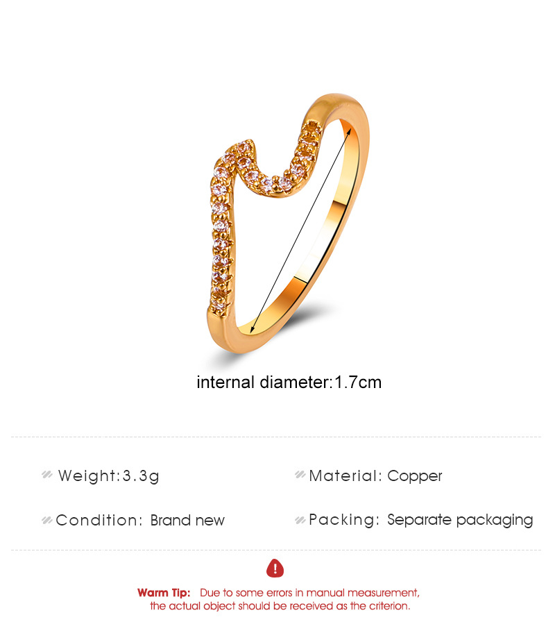 Wave Half Heart Zirconia Gold Plated Ring