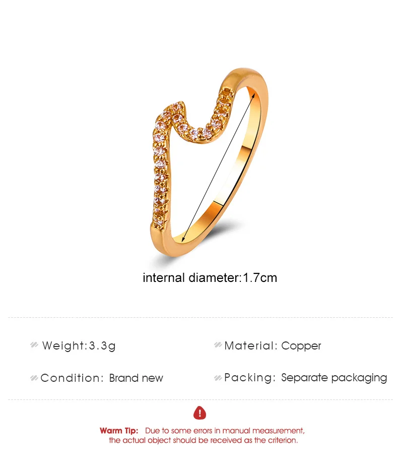 Wave Half Heart Zirconia Gold Plated Ring
