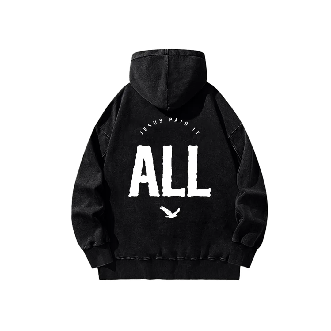 Loveciss®/ Jesus Paid It All Dove  Unisex Washed Hoodie