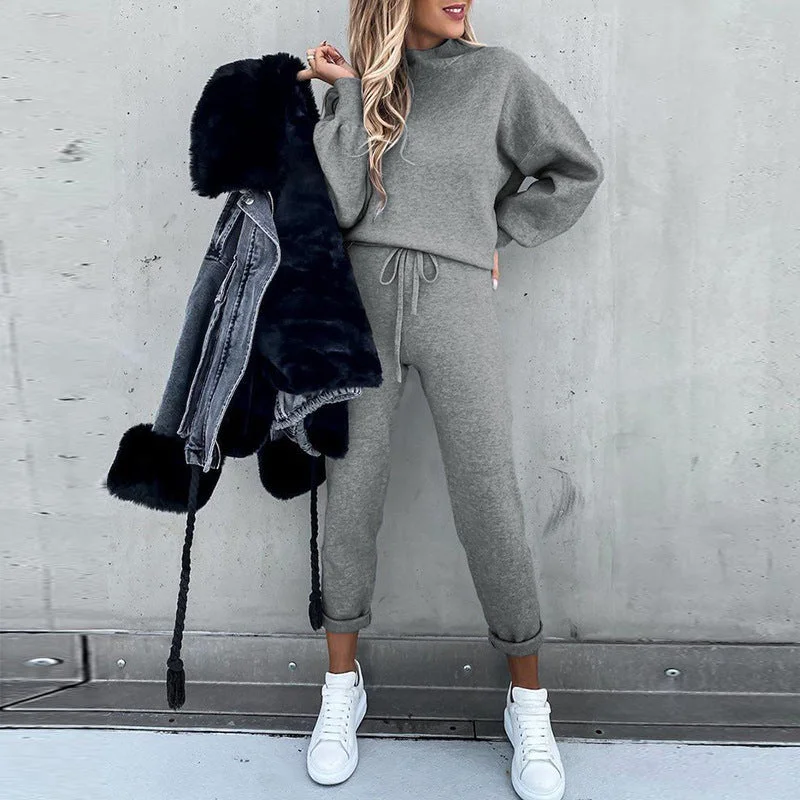 Brownm Set Turtleneck Casual Solid Color Urban Leisure Trousers Pocket Two-piece Sweater