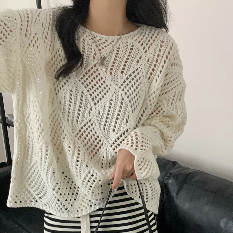 Brownm Brownm And Summer Temperament Lazy Long Sleeve Knitting Top Female Korean Rincity Design Style Loose Knitting Shirt Tide