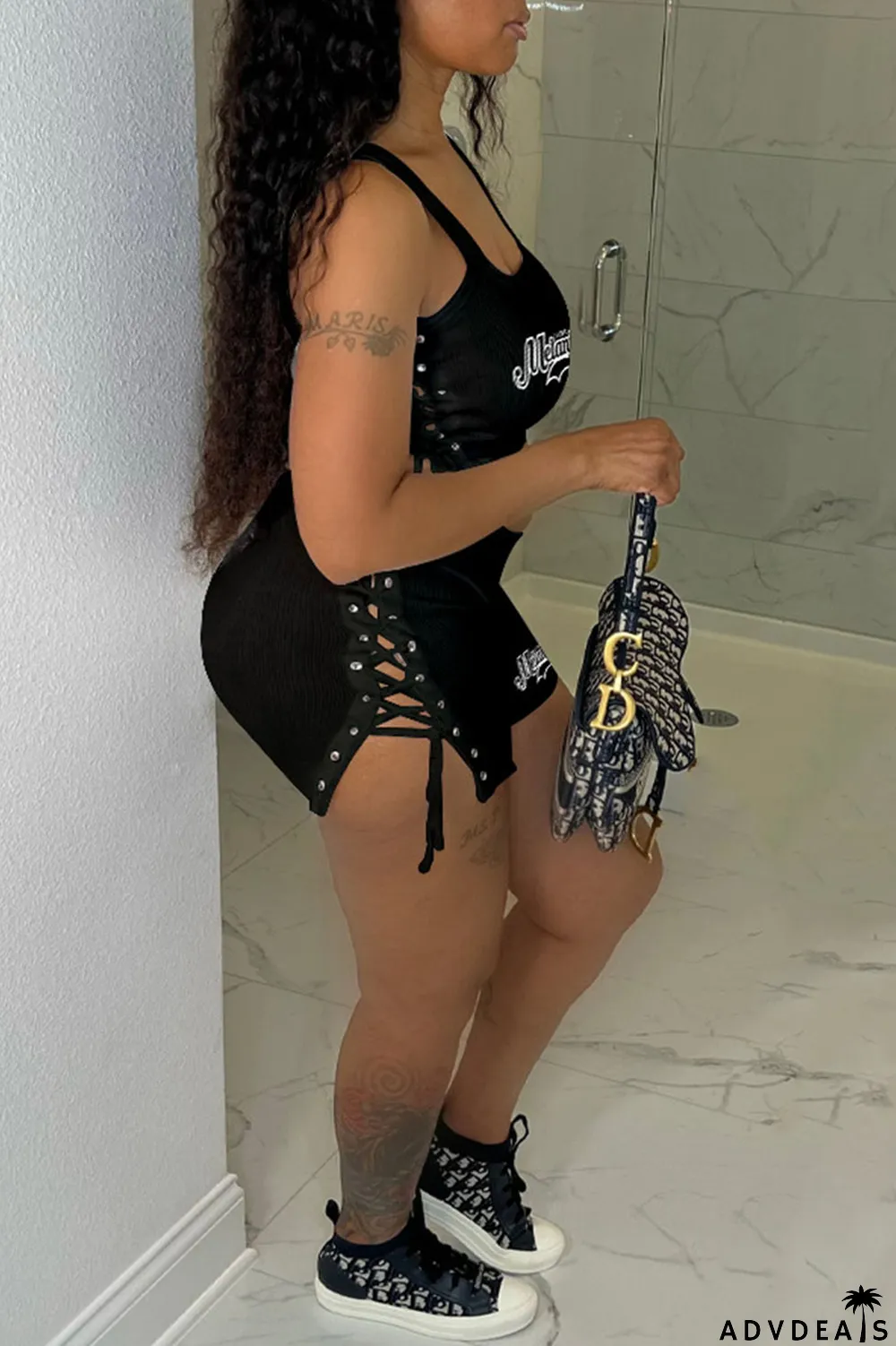 White Casual Print Bandage U Neck Sleeveless Two Pieces