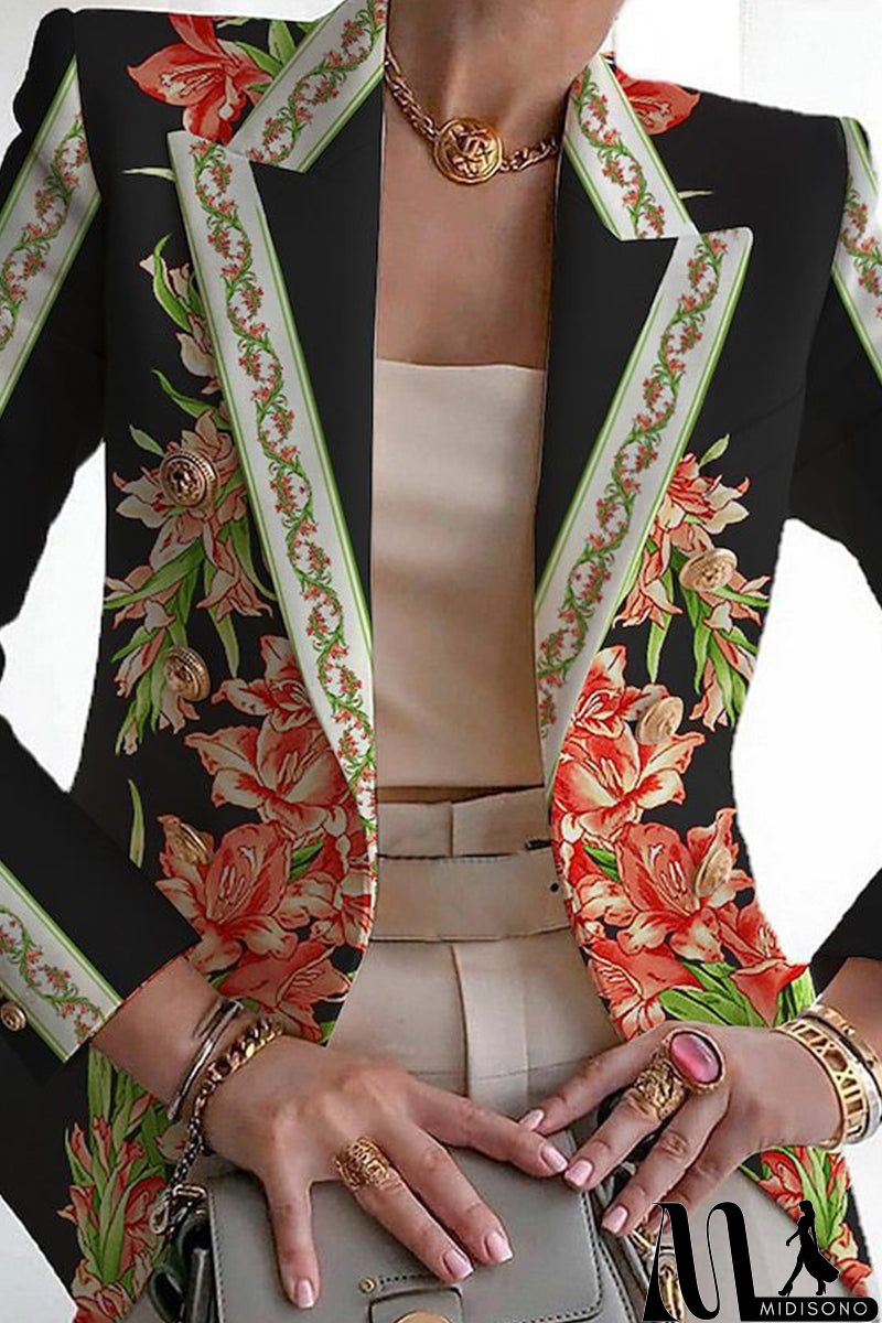 MidiSono - Casual Print Patchwork Cardigan Turn-back Collar Outerwear