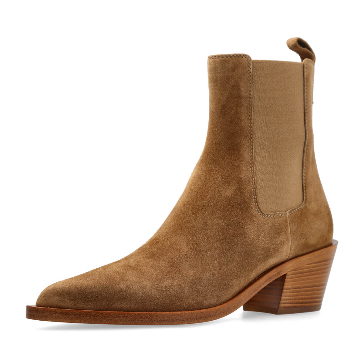 Tan Pointed Toe Chunky Heel Ankle Boots for Women with Pull Tab Nicepairs