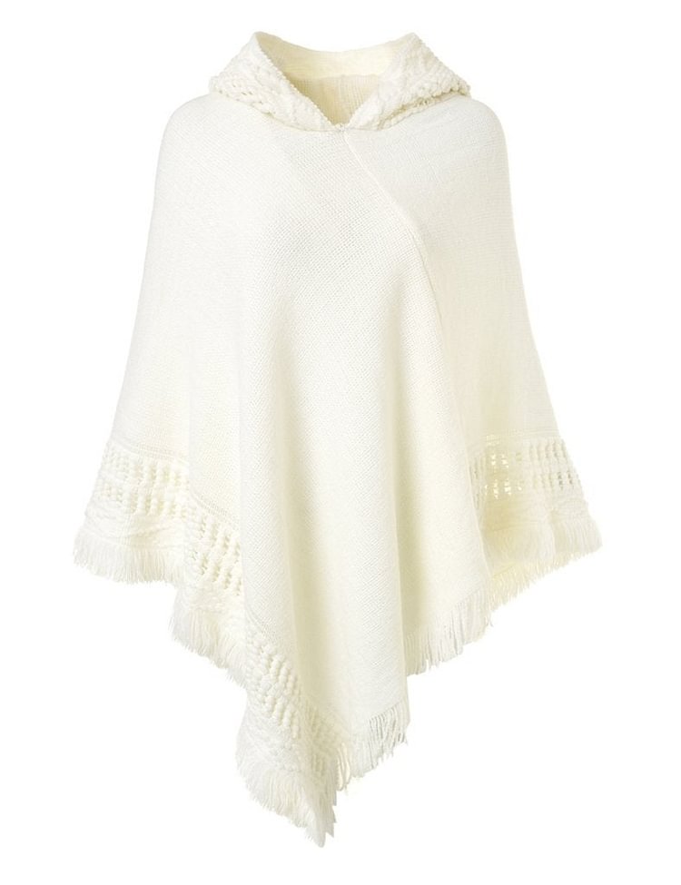 Ladies' Hooded Cape with Fringed Hem Crochet Poncho Knitting Patterns