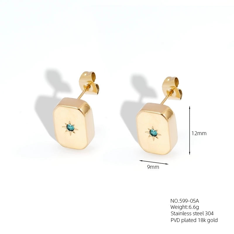 Casual Elegant Vacation Square Water Droplets 304 Stainless Steel Rhinestones 18K Gold Plated Inlay Earrings Necklace