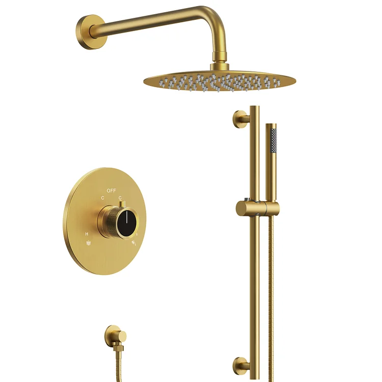 EVERSTEIN 10 Inch Wall-Mount Dual Functions Shower System in Brushed Gold