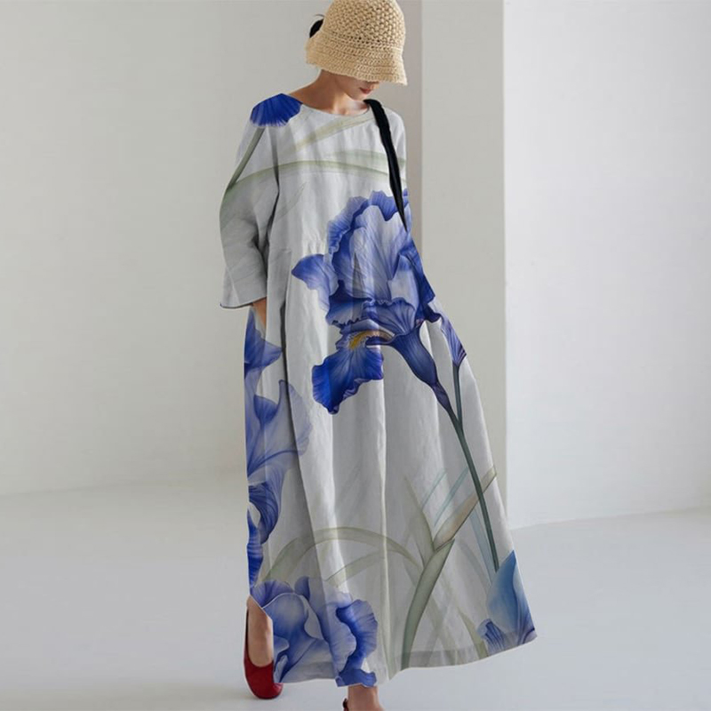Comstylish Iris Print Loose Midi Dress