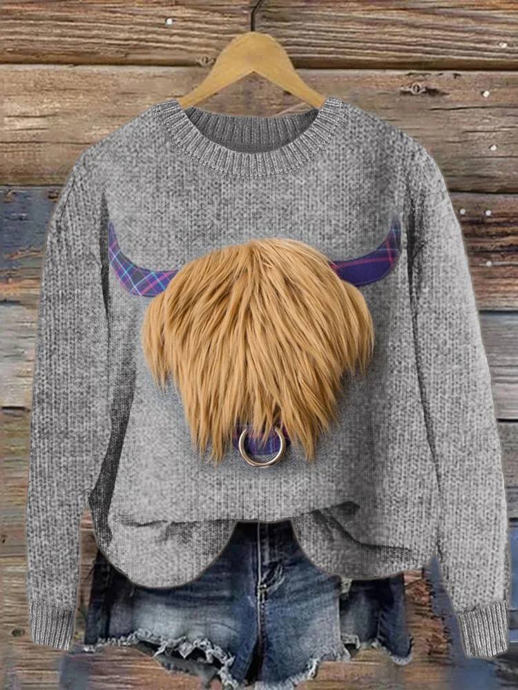🔥kukelife🔥Fuzzy Highland Cow Plush Cozy Knit Sweater