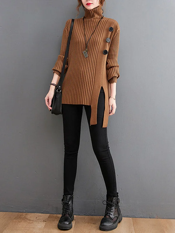 Speak Up Split Neck Sweater - Heather Beige