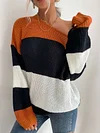 Round-Neck Long Sleeve Loose Contrast Color Stripe Sweater