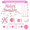 Birthday Decorations, NO DIY, Pre-Strung Happy Birthday Banner with Honeycomb Balls, Hanging Swirls, Circle Dots Garland, Happy Birthday Party Decorations for Women Men Boys Girls (Pink)