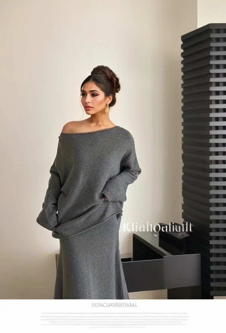 Athvotar Athvotar Elegant Knitted Suit Women's Shoulder Sweater Tops In Autumn And Winter 2025
