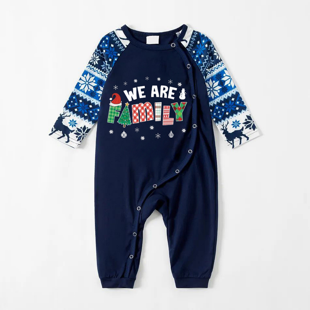 Cute We are Family Print Blue Family Christmas Matching Pajamas
