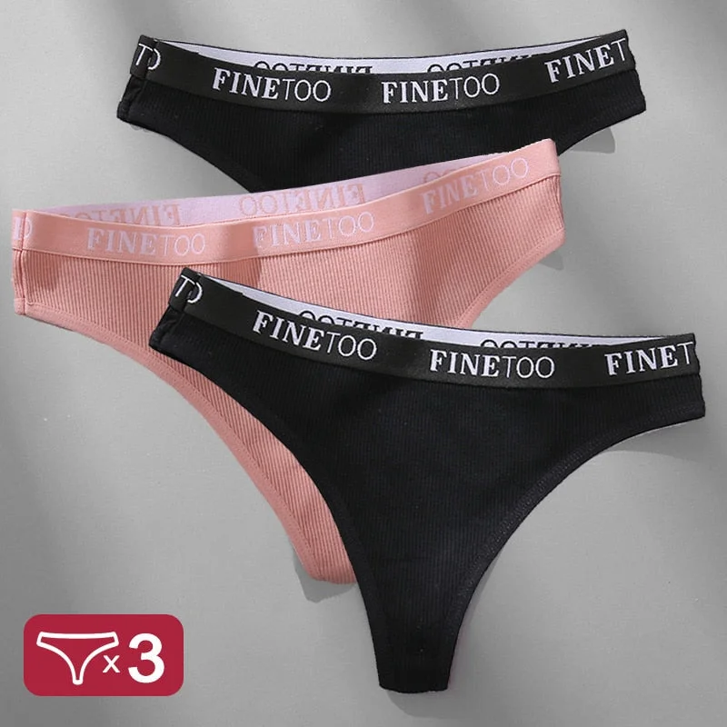 3PCS/Set Women's Panties Cotton Lingerie Female Underpants Sexy Briefs Thong G-String Finetoo Design Intimates T-back Pantys