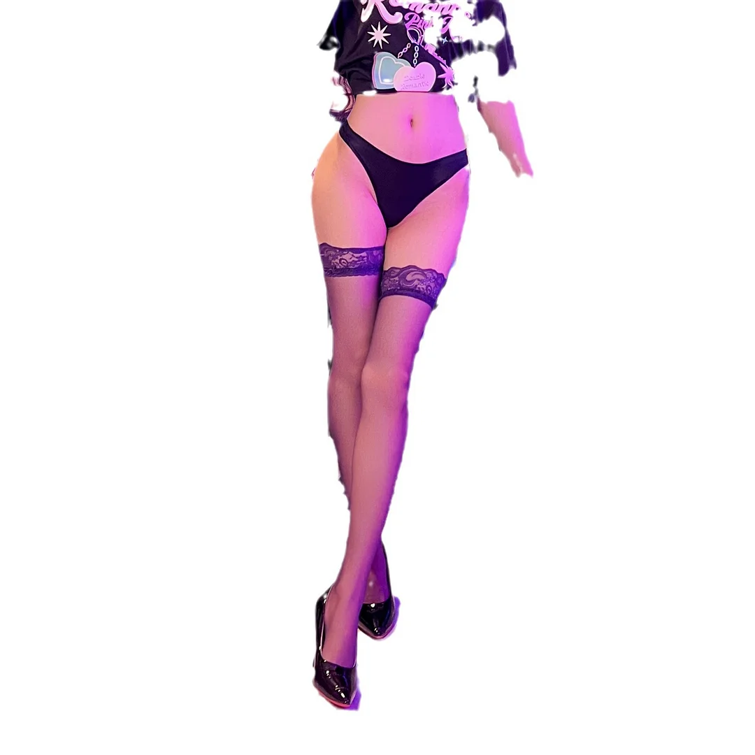 Uveng Legissuing Lace Lace Stockings High Stockings Sexy Transparent Black Silk Seduction Lingerie W2000
