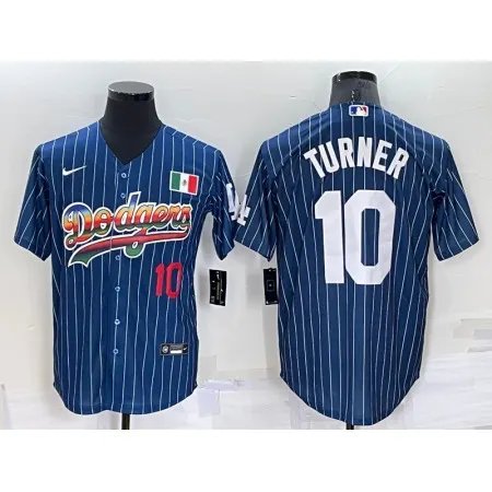 Men's Los Angeles Dodgers #10 Justin Turner Navy Mexico Rainbow Cool Base Stitched Baseball Jersey LEHN