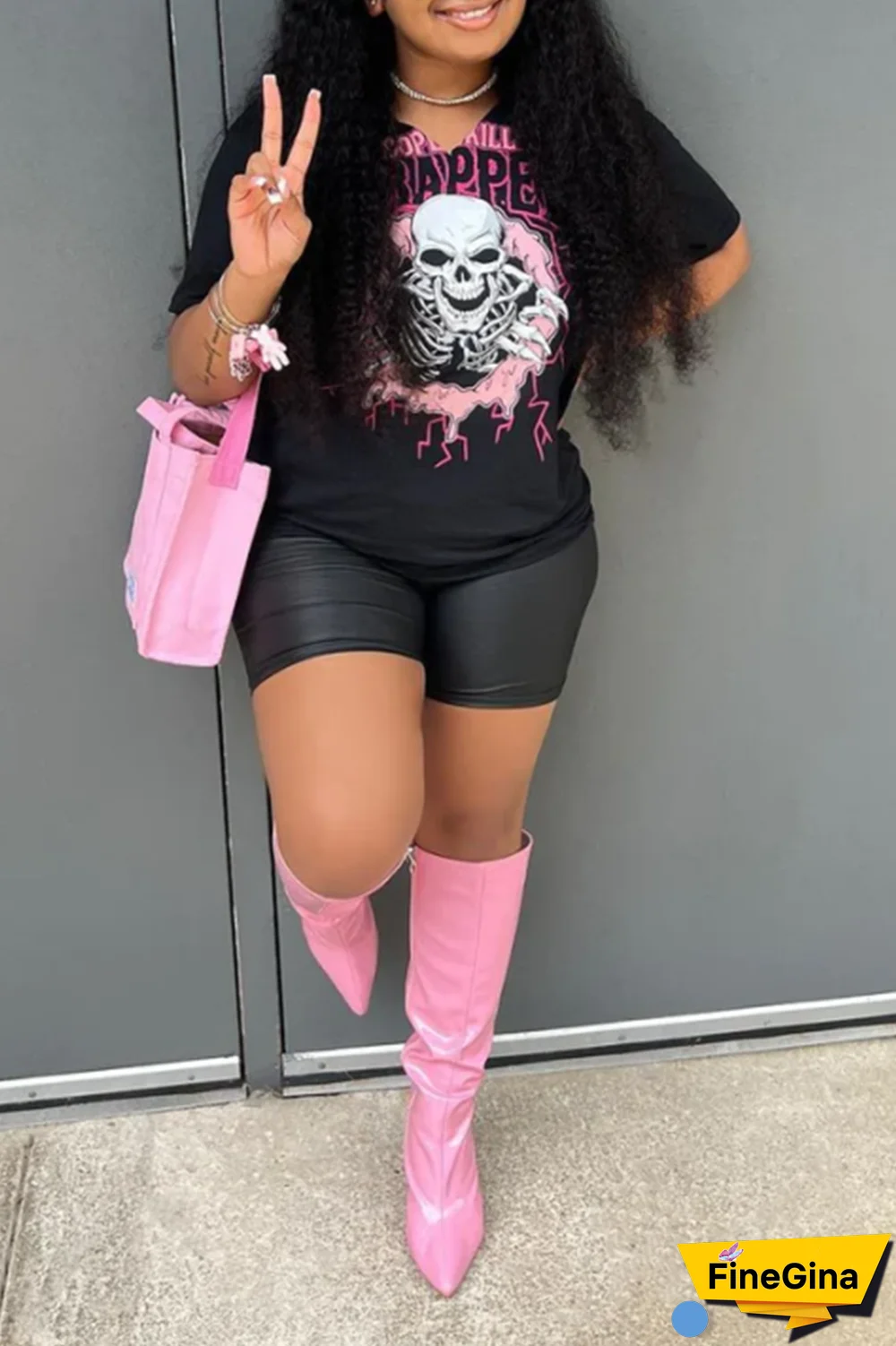 Black Street Daily Print Patchwork O Neck T-Shirts