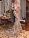 Bandeau Sequinned Backless V-Neck Long Sleeves Evening Dress