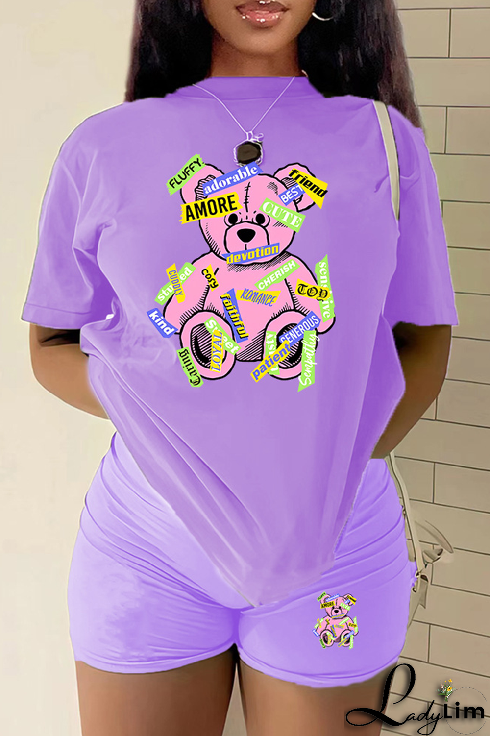 Rose Red Casual Print Patchwork O Neck Short Sleeve Two Pieces