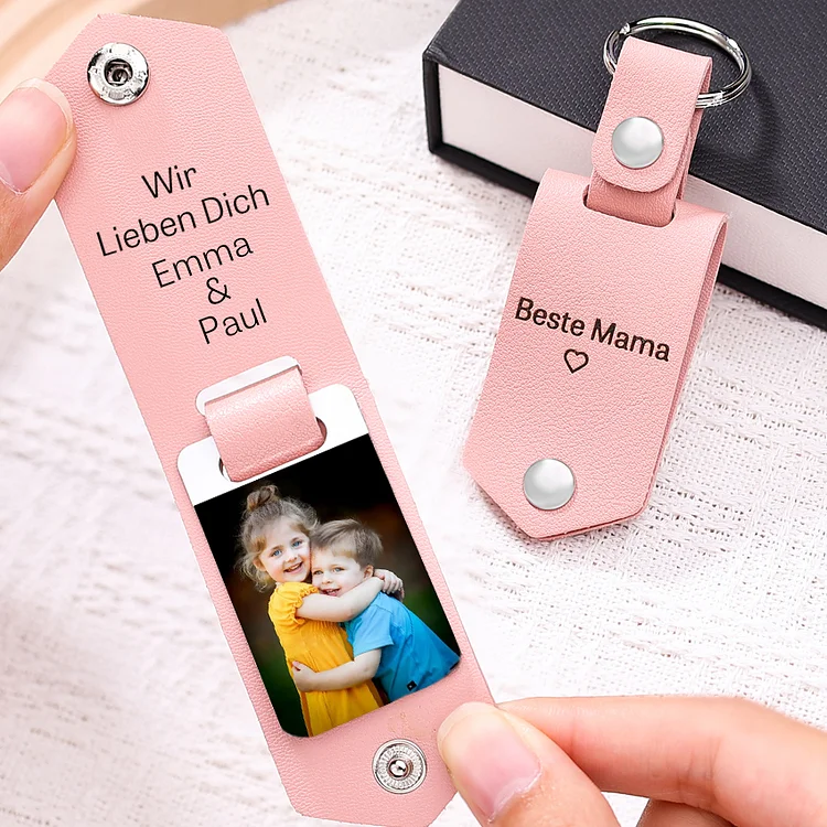 Kettenmachen Personalisierter Foto & Text Leder Schlüsselanhänger-Beste Mama Wir Lieben Dich-Geschenk für Mutter