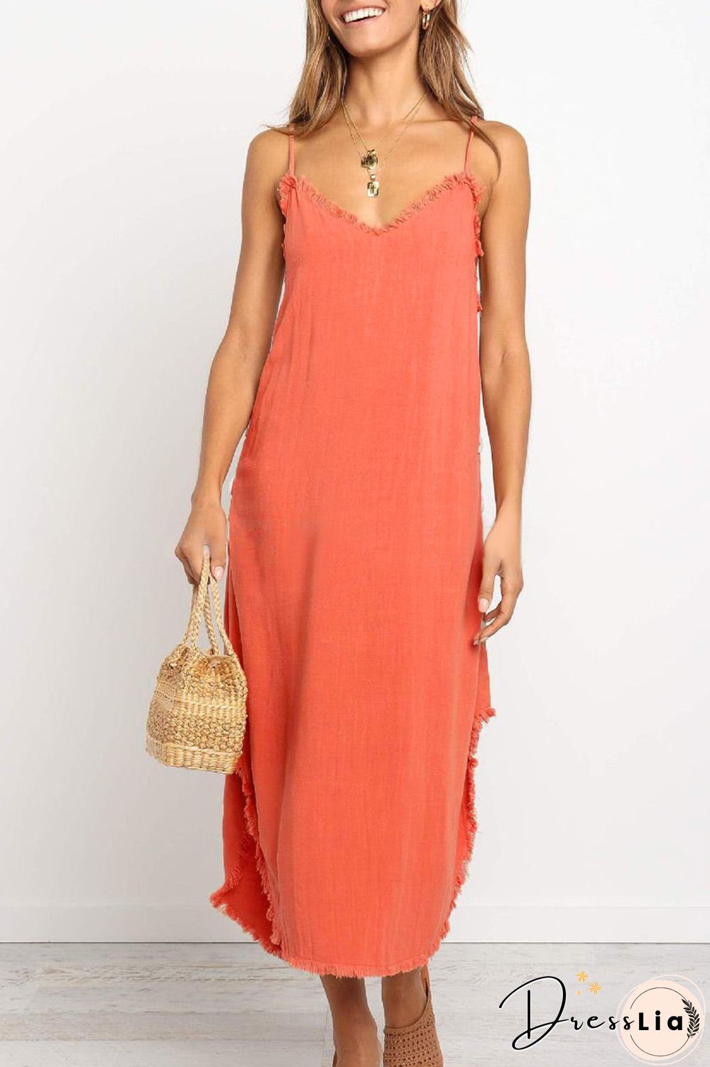 Fashion Street Solid Asymmetrical V Neck A Line Dresses