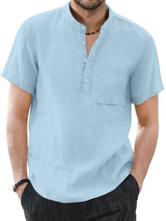 Men's Daily Casual Simple Plain Short Sleeve Shirt With Pockets