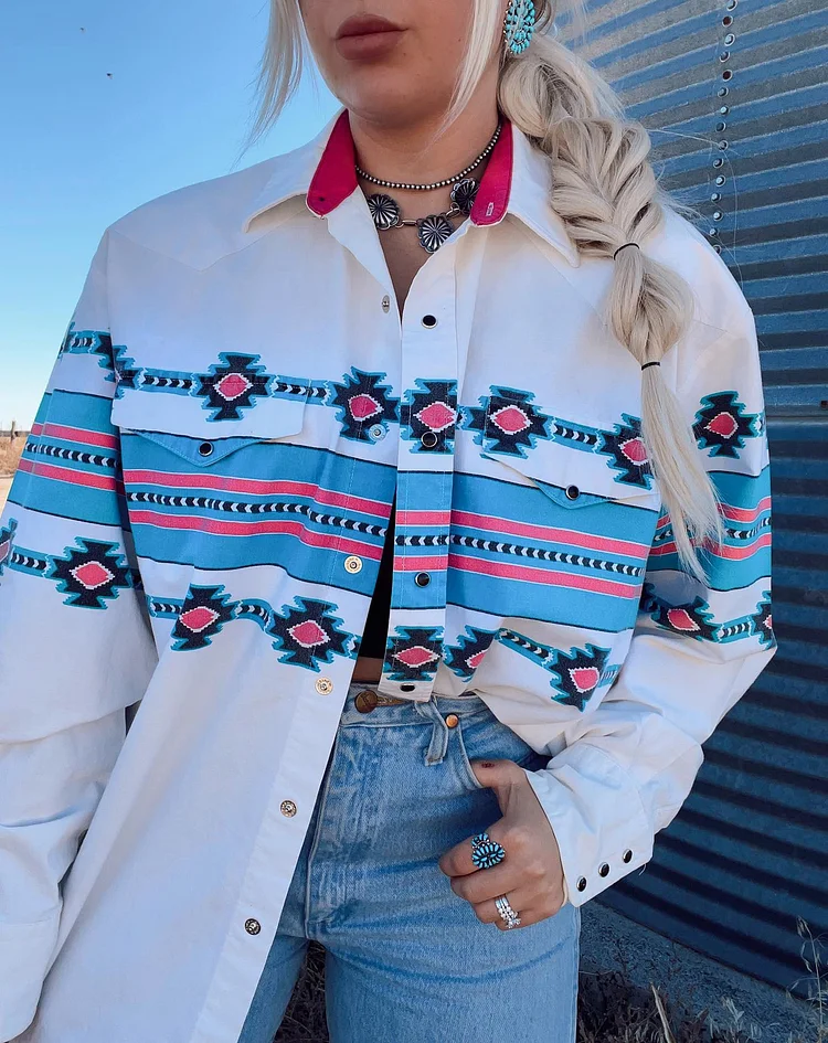Western Aztec Print Long Sleeve Shirt