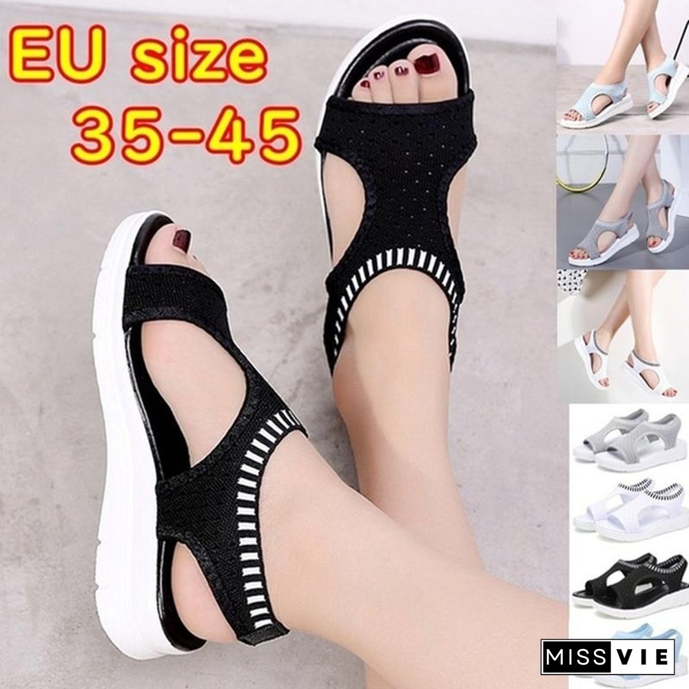 Size 35-45 Women Shoes Summer Elastic Band Platform Sandals Black Shoes Flat Casual Sandals Flip Flops