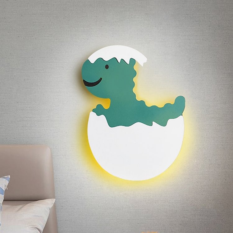 Eggette/Dinosaur Wall Lighting Cartoon Acrylic LED Green/Yellow Wall Sconce Lamp in White/Warm Light for Kids Bedside