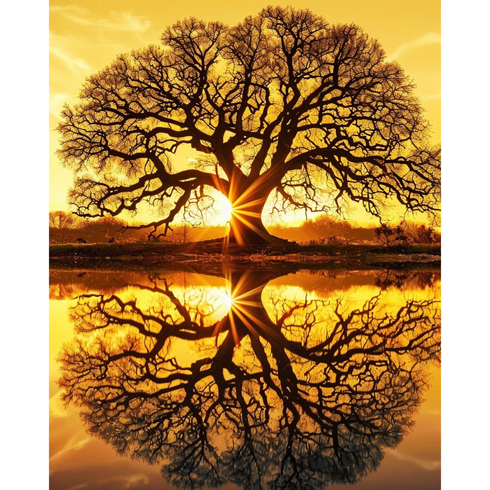Sunset Tree Reflection 40*50cm(canvas) full round drill diamond painting