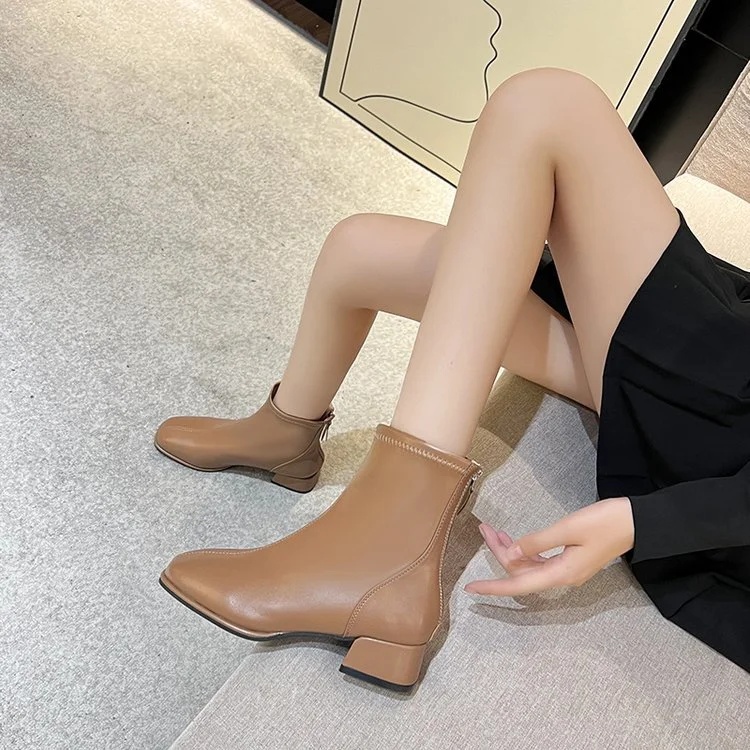 Yyvonne Size Through Low-Trace Short Boots Women's Head Thick And Fashion Zipper Leisure And Martin Boots Large Code