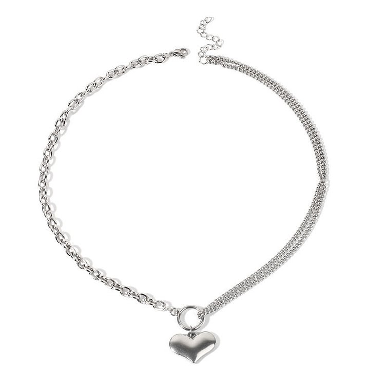 Double Chain Heart Choker Necklace