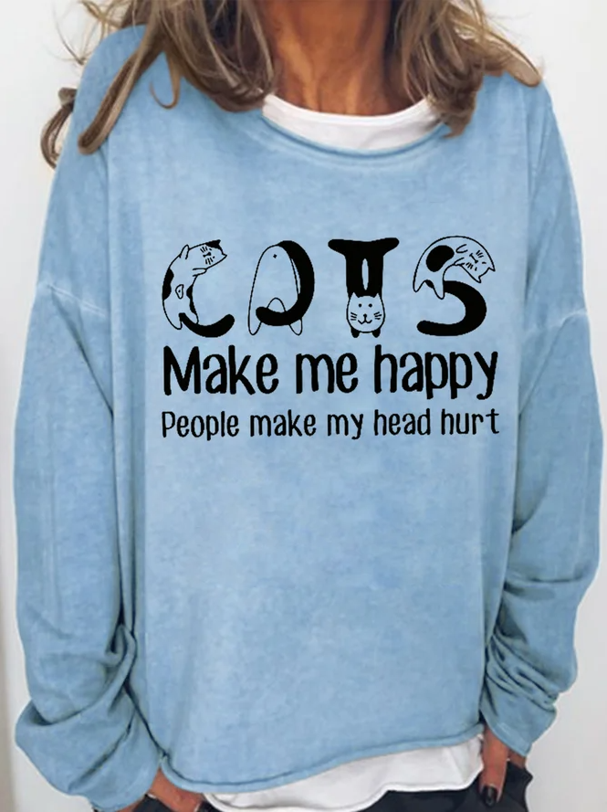 Cats Make Me Happy People Make My Head Hurt Printed Women's T-shirt