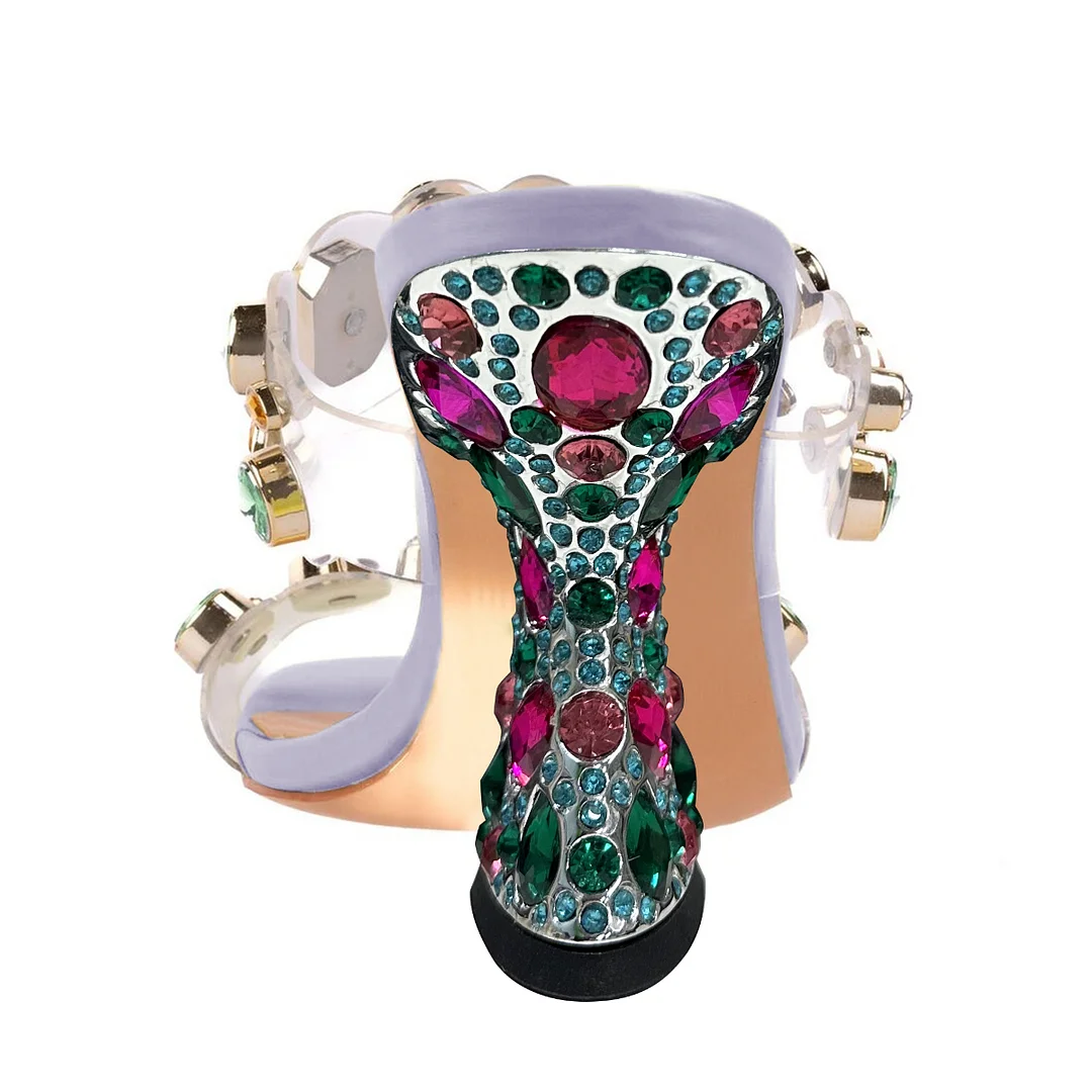 Light Purple Vegan Leather Square Toe Mules with Decorative Heels