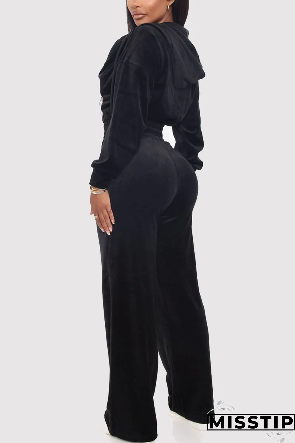 Grey Casual Flocking Solid Pants Zipper Collar Long Sleeve Regular Sleeve Short Two Pieces