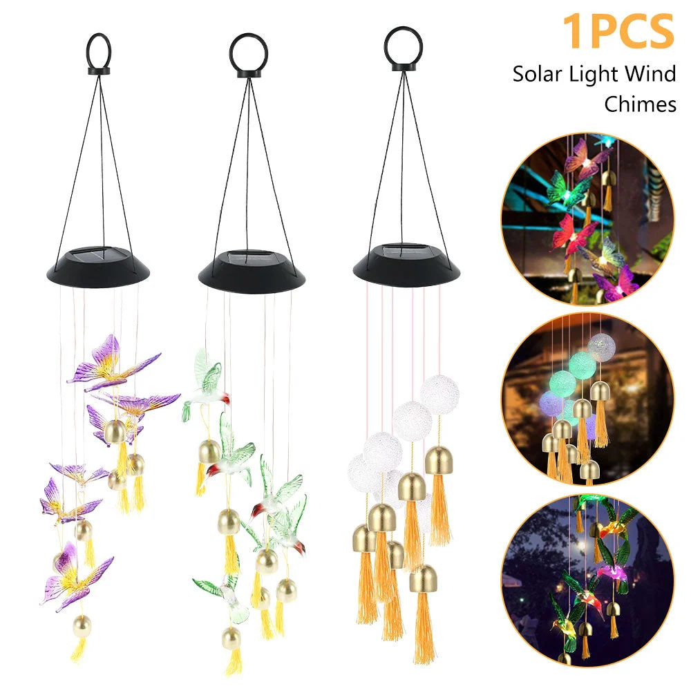 Solar Butterfly Wind Chime Night Light Outdoor Garden Decor