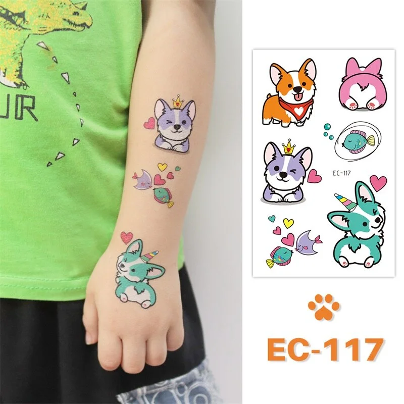 24 kinds Cute Cartoon Tattoo Stickers For Children faux tatouage temporaire Disposable Cat Dog Pets Temporary Waterproof