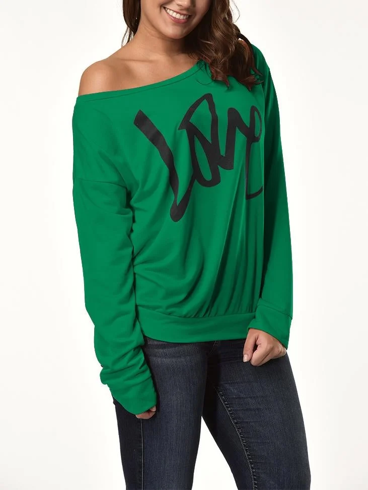 LOVE Print One Shoulder Pullover Sweatshirt