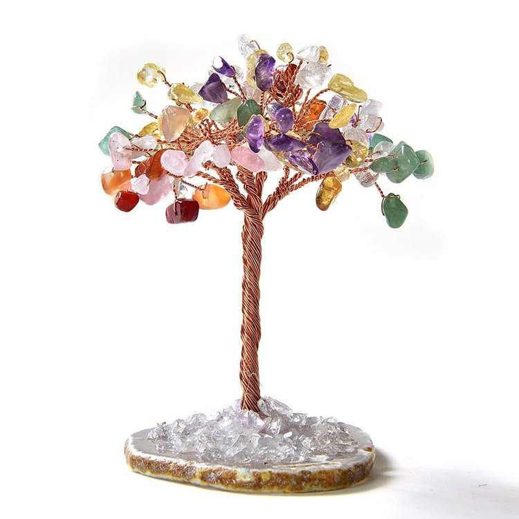 Multi-color Natural Gemstone Feng Shui Tree with Agate Base
